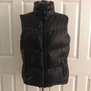 Columbia Down & Feather Cozy Black Puffer Vest w/ Braided Detail at Chest Size L